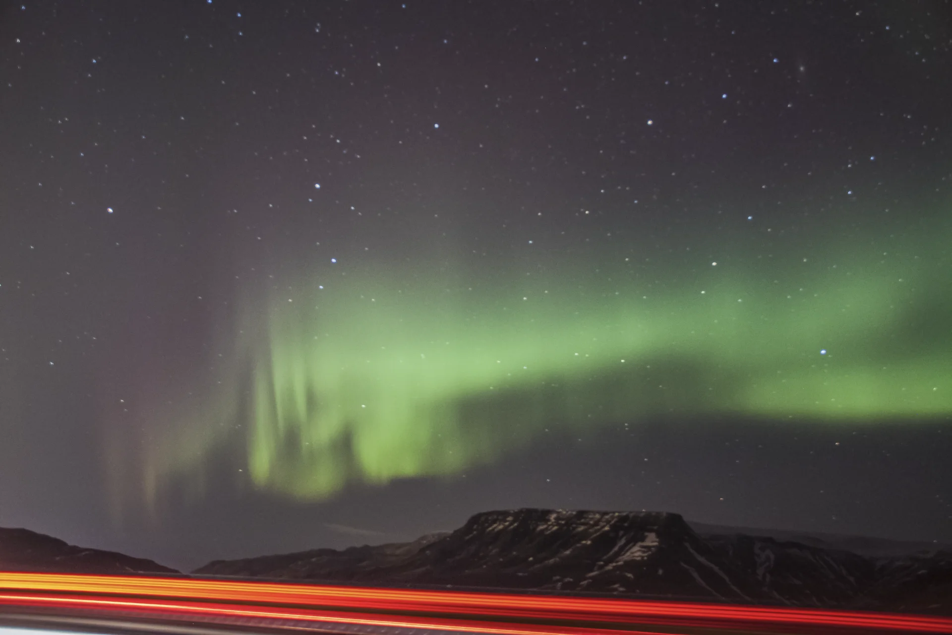 Aurora long exposure with car lights